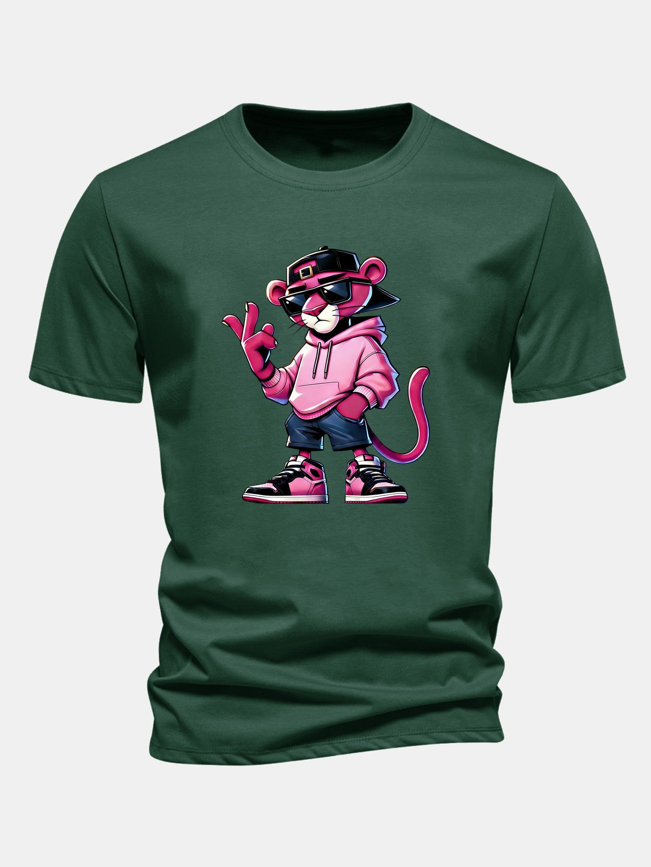 Regular Fit Cool Pink Panther Print Cotton T-Shirt