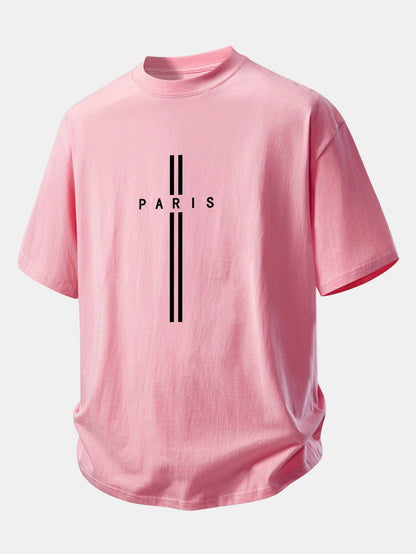 Relax Fit Paris Stripe Print Cotton T-Shirt