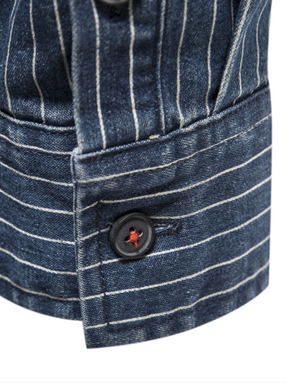 Stripe Washed Denim Shirt With Pockets