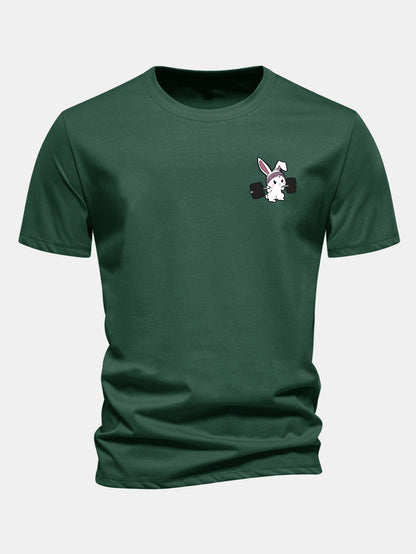 Regular Fit Fitness Rabbit Print Cotton T-Shirt
