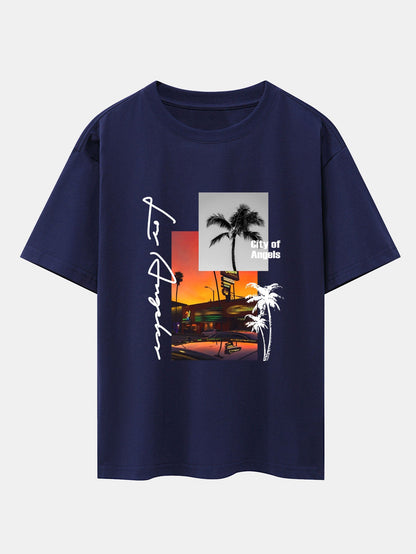 Los Angeles Scenery Print Drop Shoulder Oversize T-Shirt
