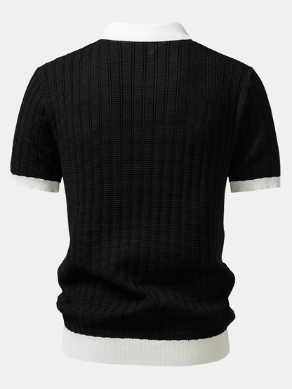 Contrast Textured Johnny Collar Knit Polo