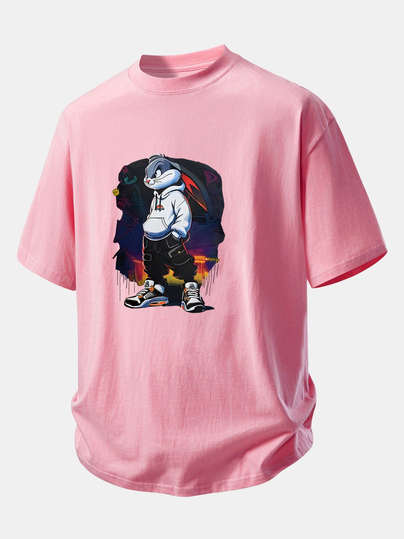 Relax Fit Cartoon Rabbit Print Cotton T-Shirt