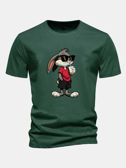 Regular Fit Cartoon Rabbit Print Cotton T-Shirt