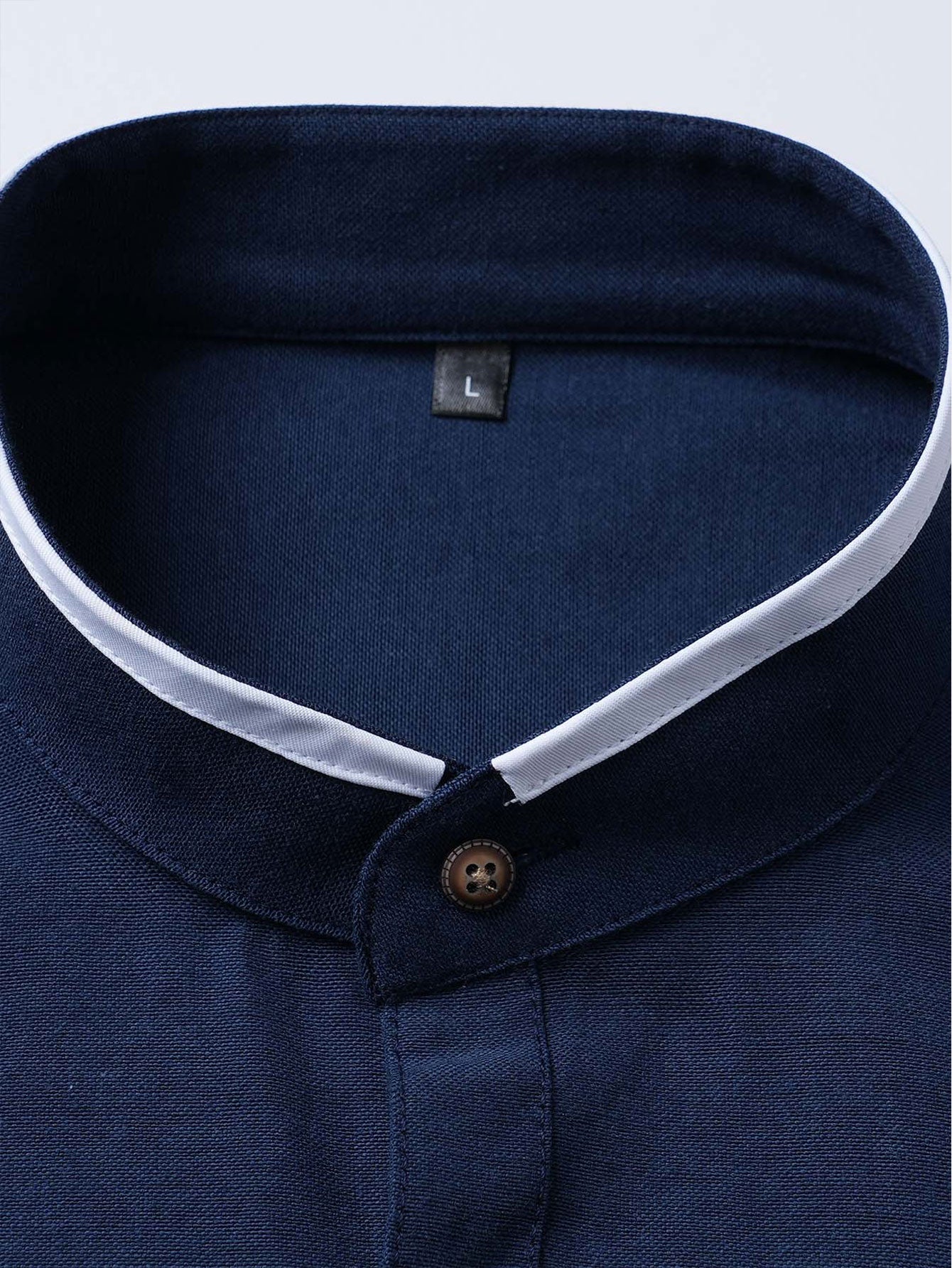 Long Sleeve Contrast Stand Collar Oxford Shirt