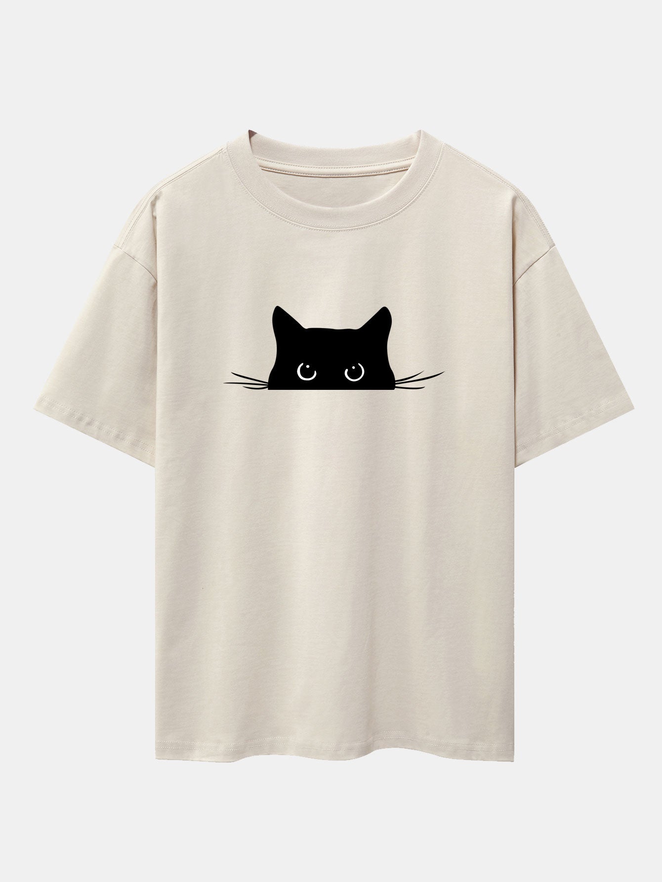 Black Cat Print Drop Shoulder Oversize T-Shirt