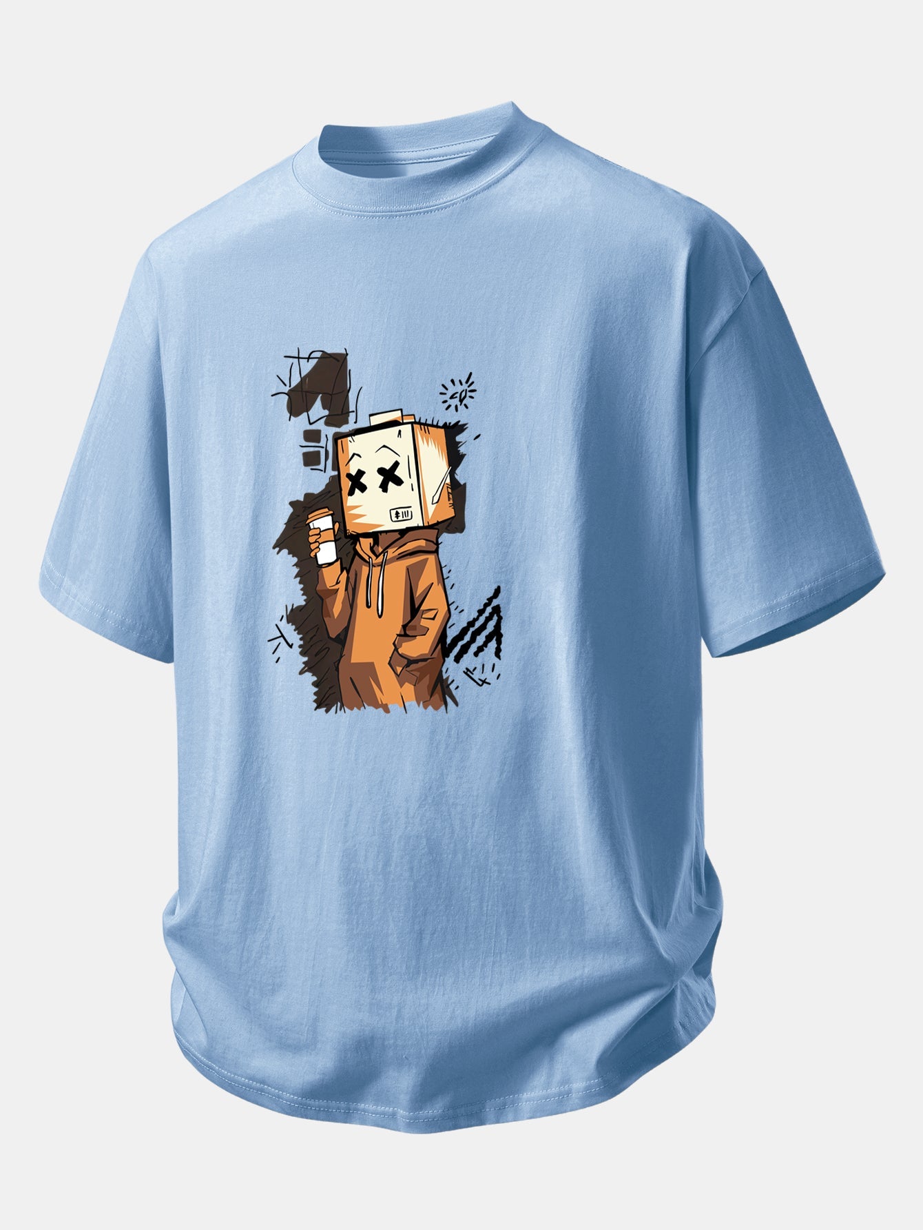 Relax Fit Cartoon Box Head Print Cotton T-Shirt