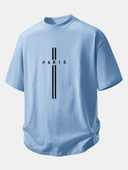 Relax Fit Paris Stripe Print Cotton T-Shirt