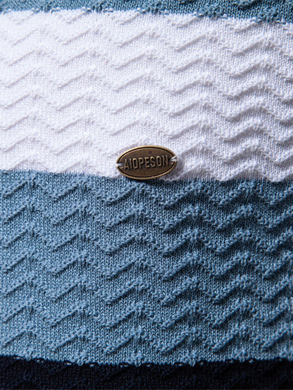 Contrast Textured Jacquard Knit Zip Up Polo Shirt