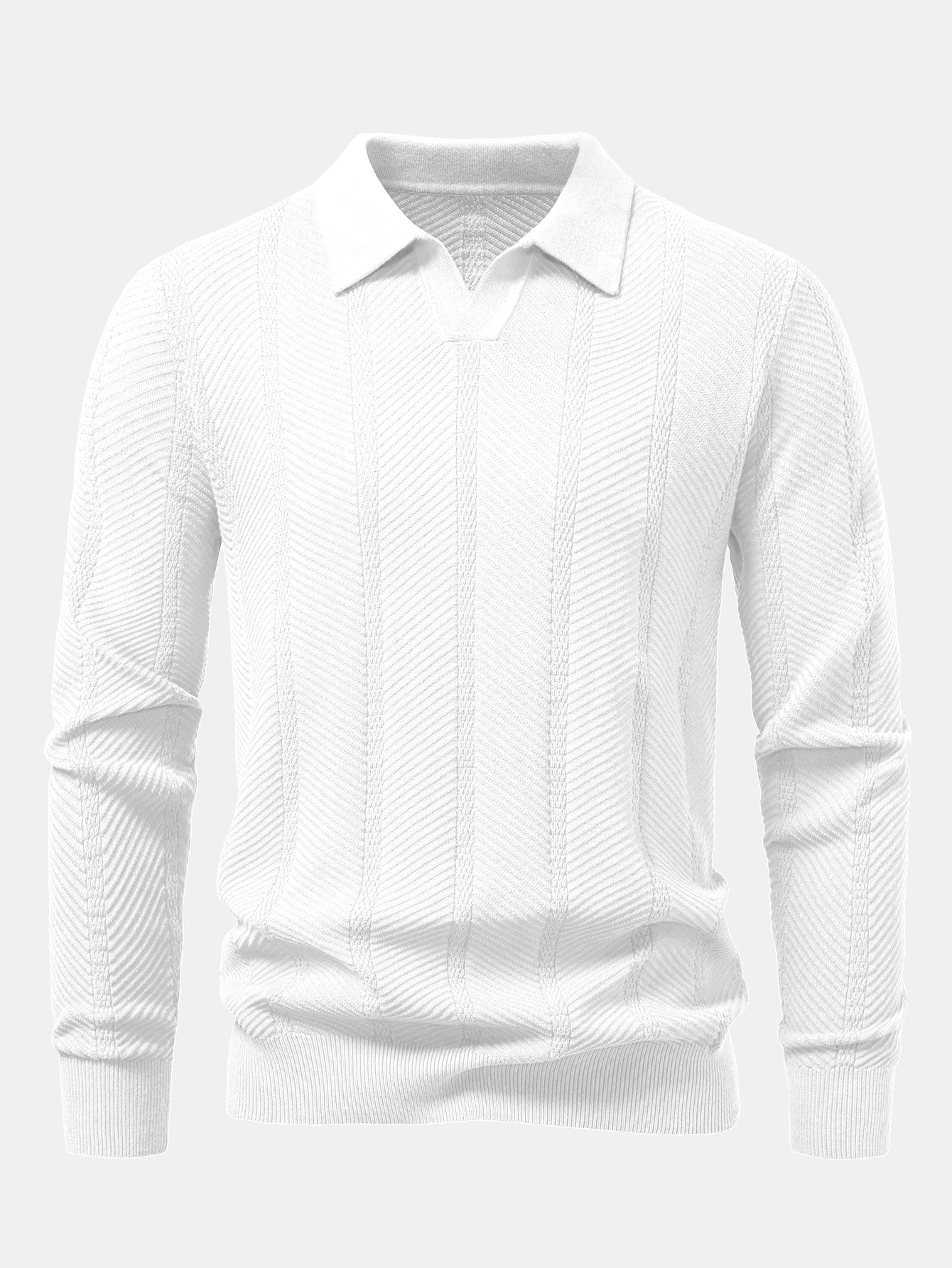 Long Sleeve Stripe V Neck Knit Polo Shirt