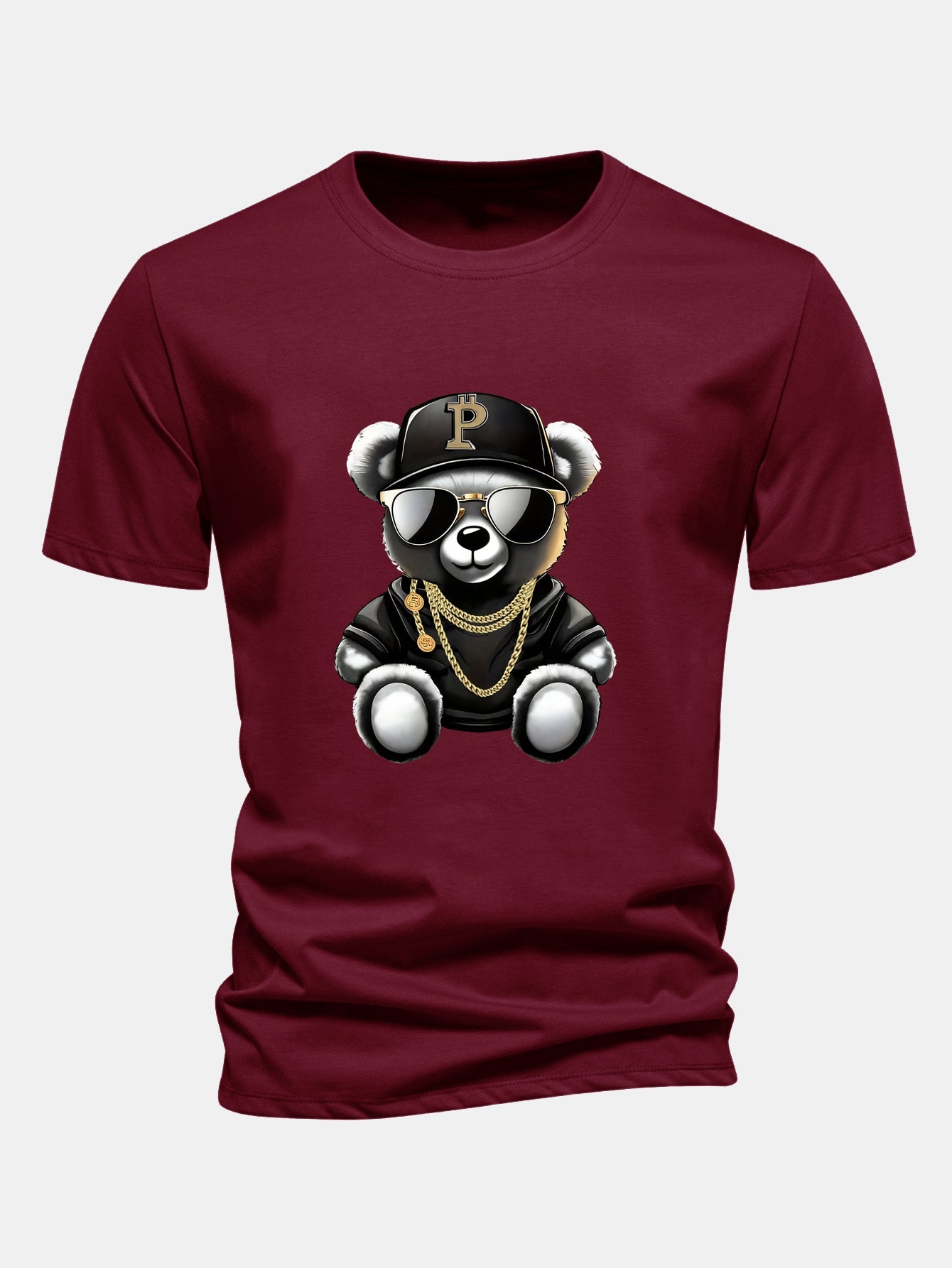 Regular Fit Hip Hop Bear Print Cotton T-Shirt