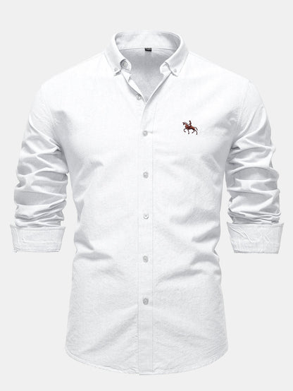 Cowboy Embroidery Cotton Oxford Button Up Shirt