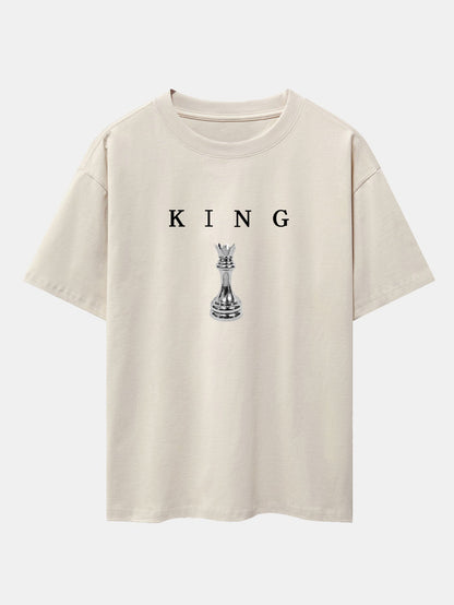 King Chess Print Drop Shoulder Oversize T-Shirt