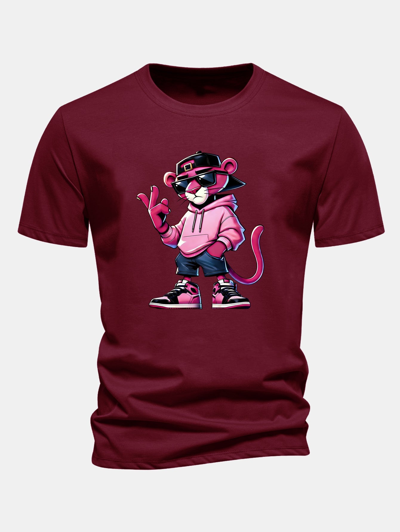 Regular Fit Cool Pink Panther Print Cotton T-Shirt