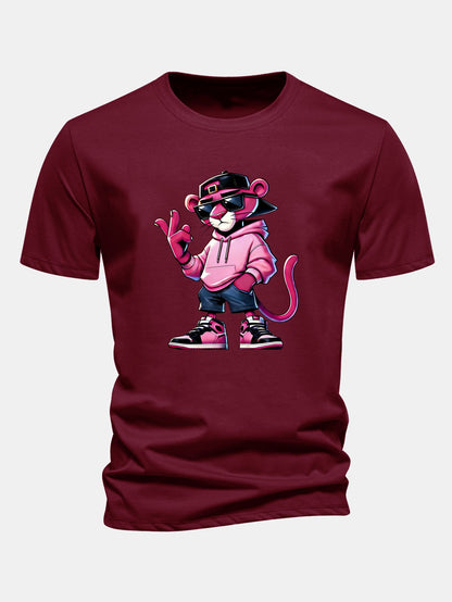 Regular Fit Cool Pink Panther Print Cotton T-Shirt