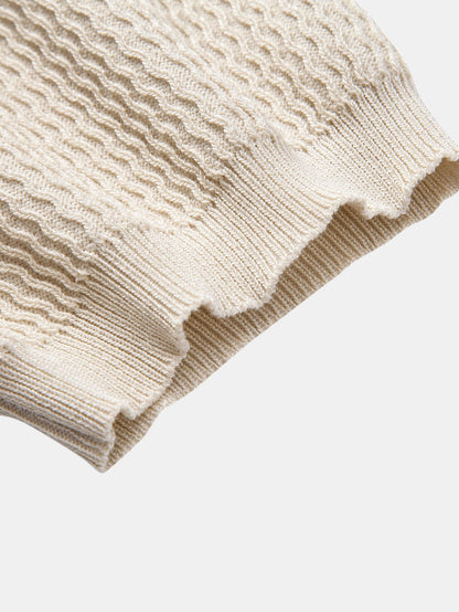Wave Jacquard Knit V Neck Polo Shirt