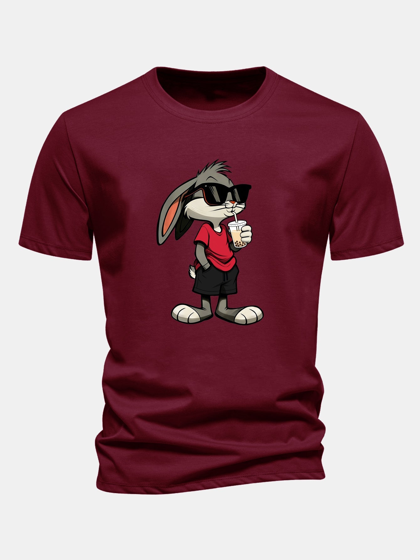 Regular Fit Cartoon Rabbit Print Cotton T-Shirt