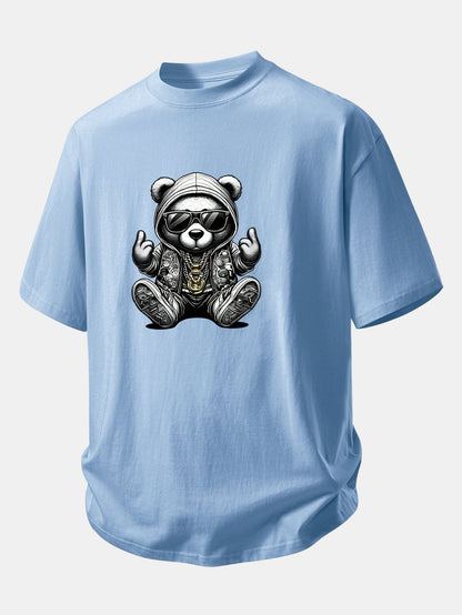 Relax Fit Hip Hop Bear Print Cotton T-Shirt