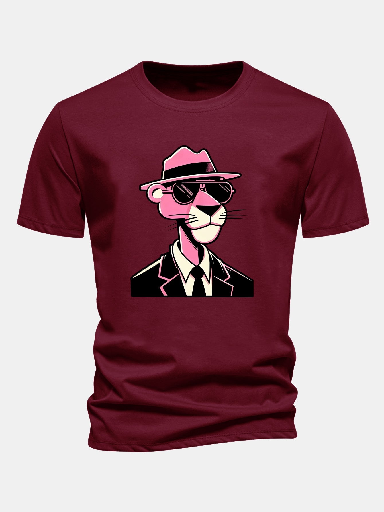 Regular Fit Pink Panther Gentleman Print Cotton T-Shirt