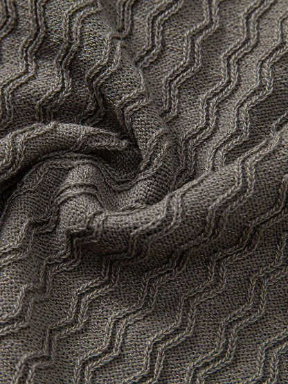 Wave Jacquard Zip Up Knitted Polo Shirt