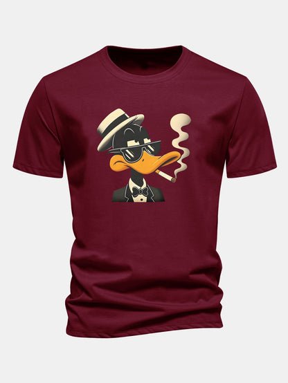 Regular Fit Dapper Duck Print Cotton T-Shirt