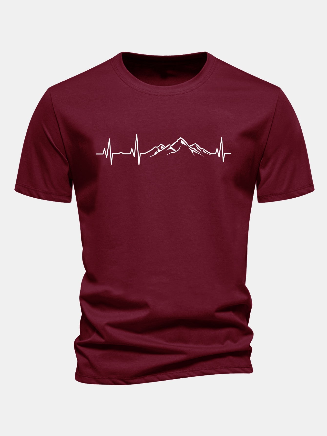 Regular Fit Heartbeat Mountain Print Cotton T-Shirt
