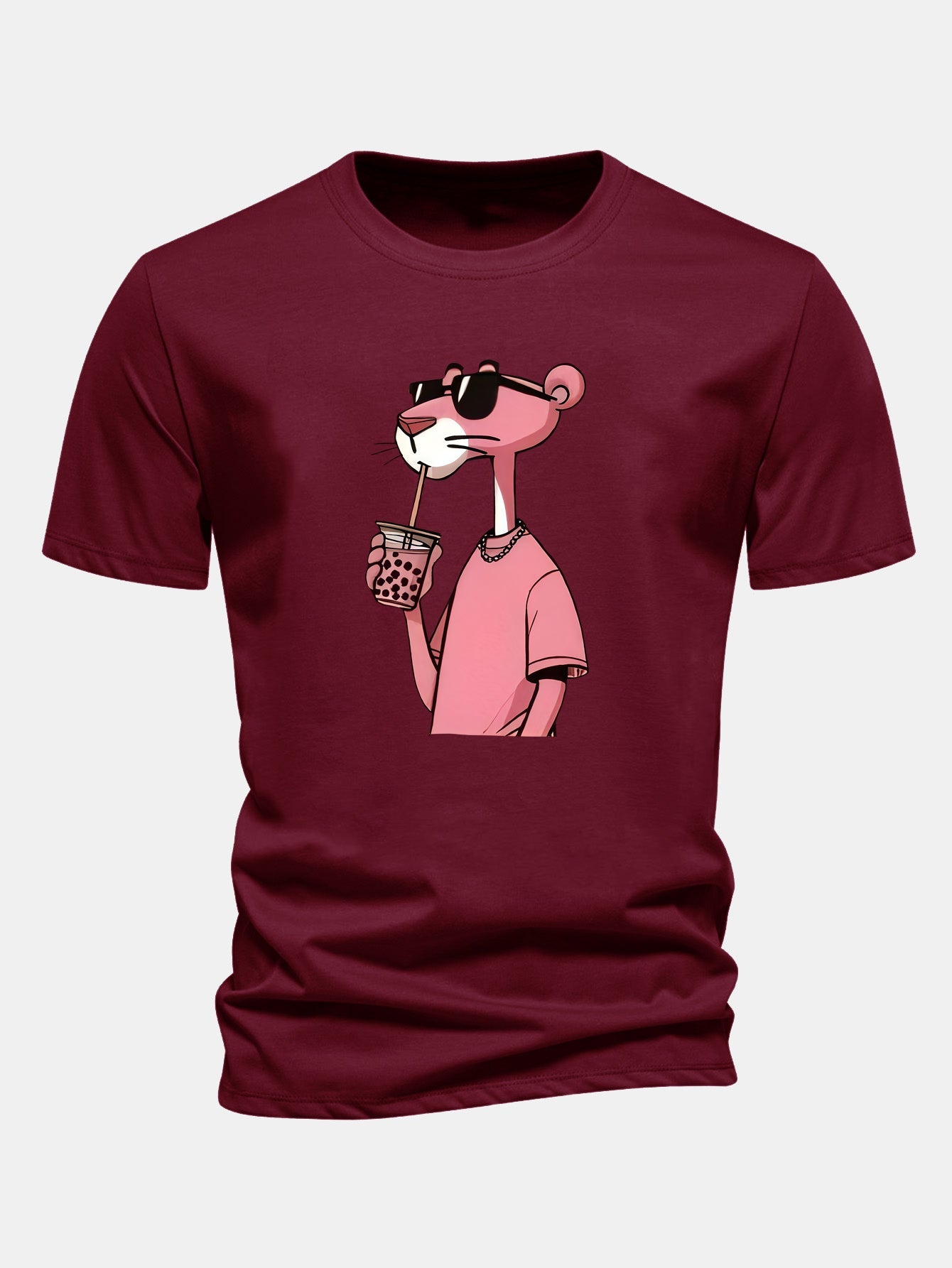 Regular Fit Pink Panther Print Cotton T-Shirt