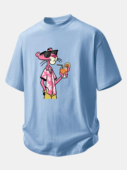 Relax Fit Vacation Pink Panther Print Cotton T-Shirt