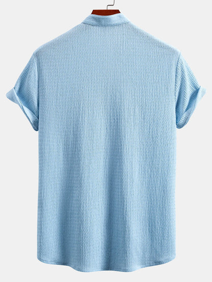 Muscle Fit Crinkled Textured Stand Collar Shirt