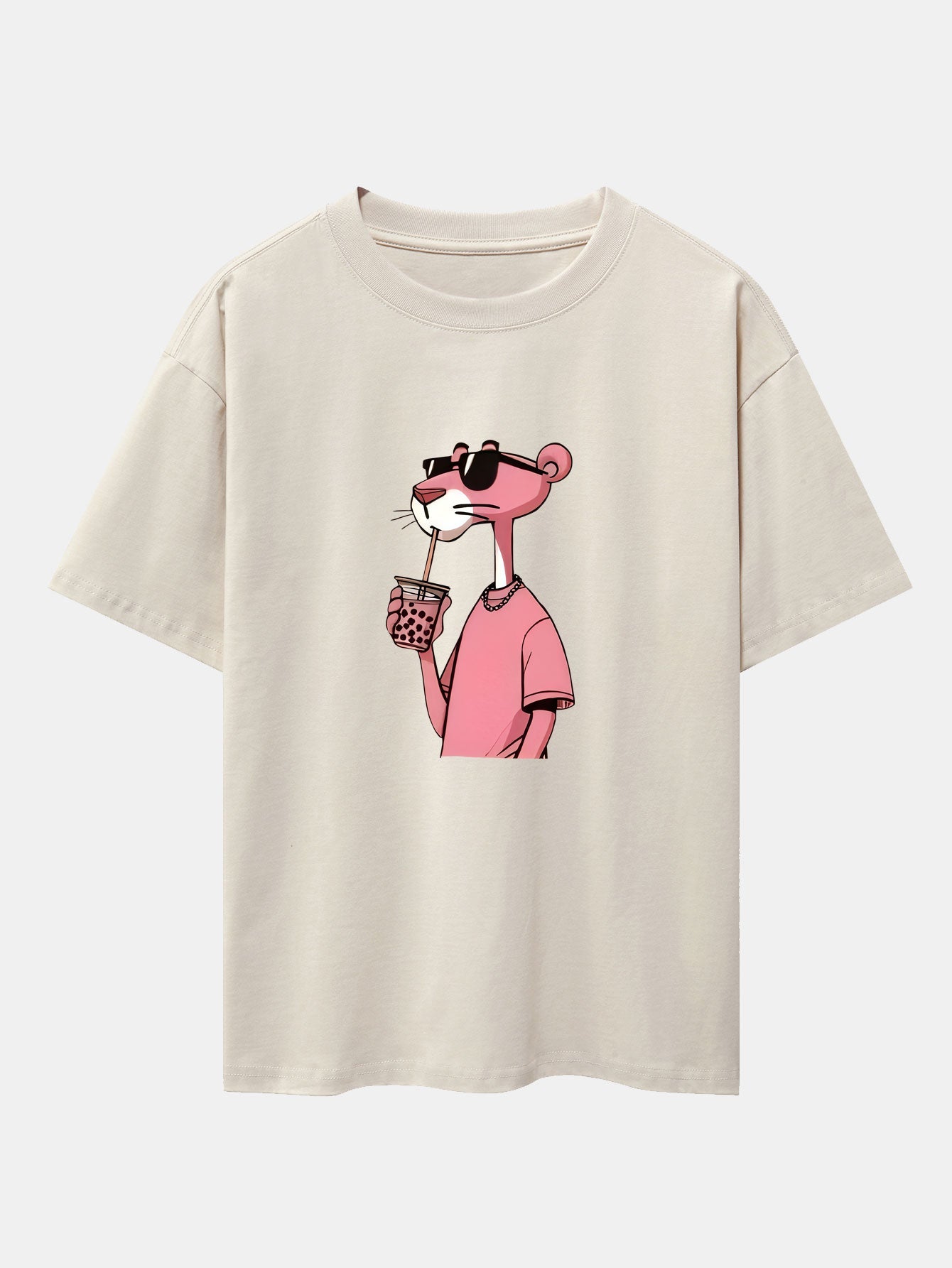Pink Panther Print Drop Shoulder Oversize T-Shirt