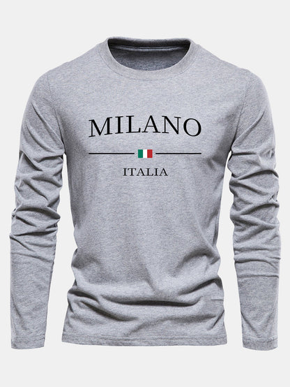 Long Sleeve Milano Print Cotton T-Shirt