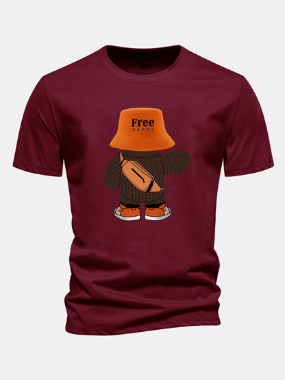 Regular Fit Yarn Bear Print Cotton T-Shirt