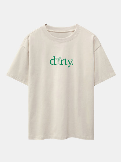 Dirty Cocktail Glass Print Drop Shoulder Oversize T-Shirt