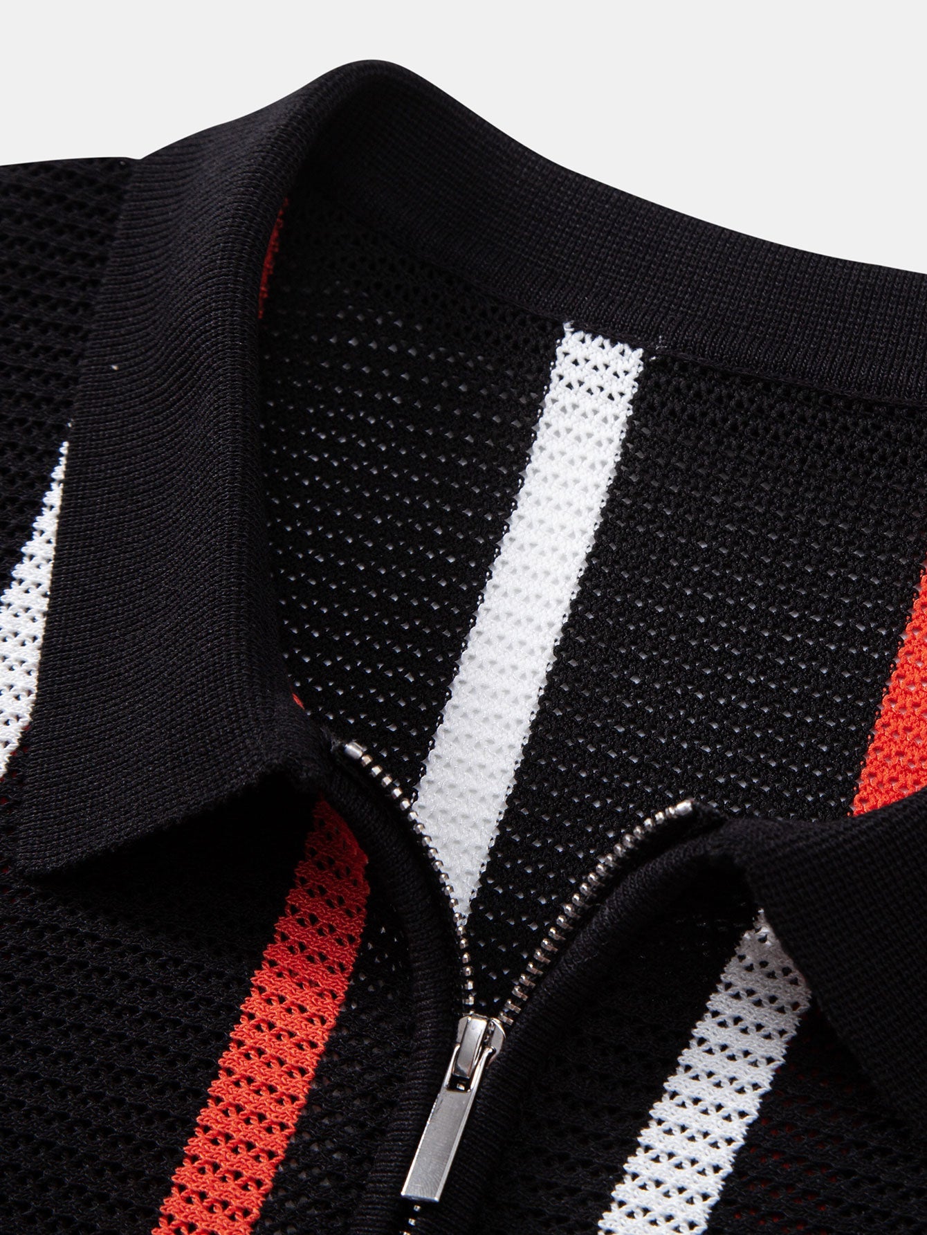Striped Knit Zip Up Polo Shirt