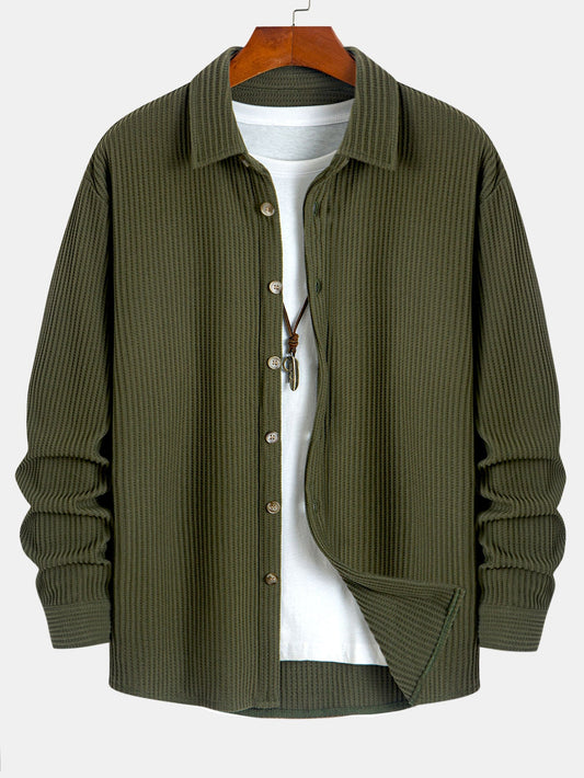 Long Sleeved Waffle Button Up Shirt