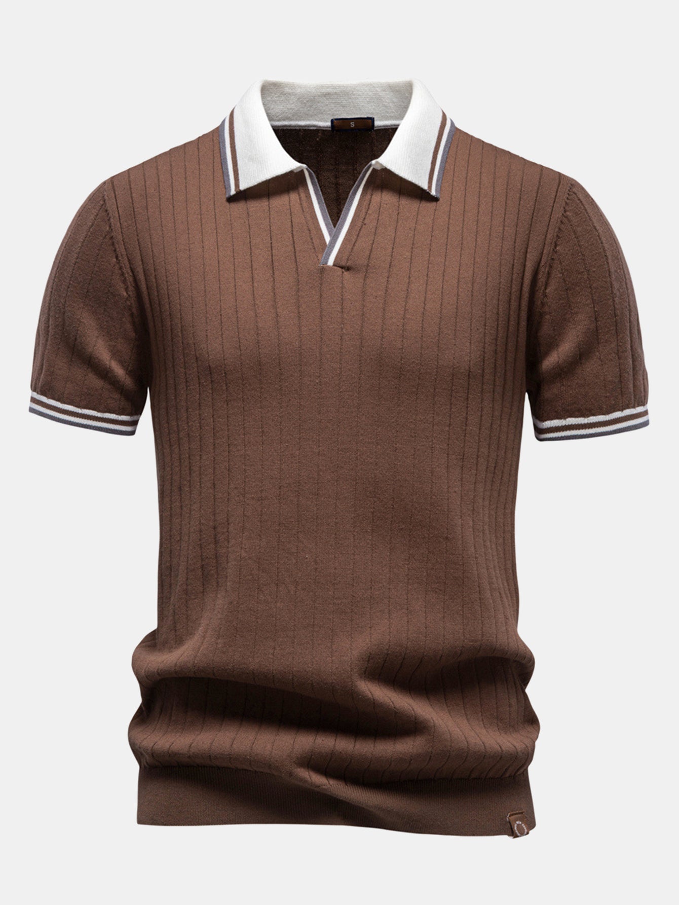 Contrast Trim Johnny Collar Polo