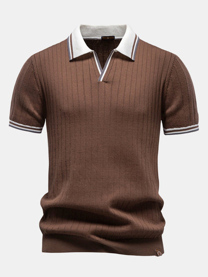 Contrast Trim Johnny Collar Polo