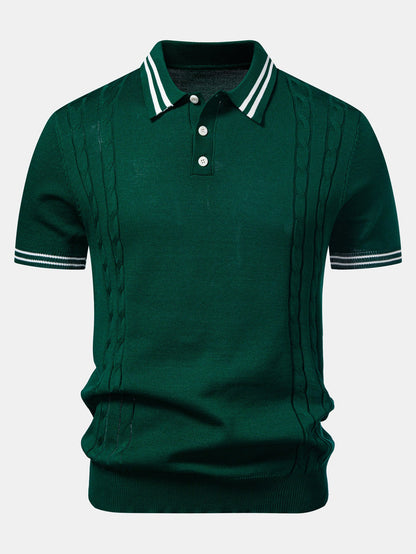 Contrast Trim Twisted Jacquard Knit Polo