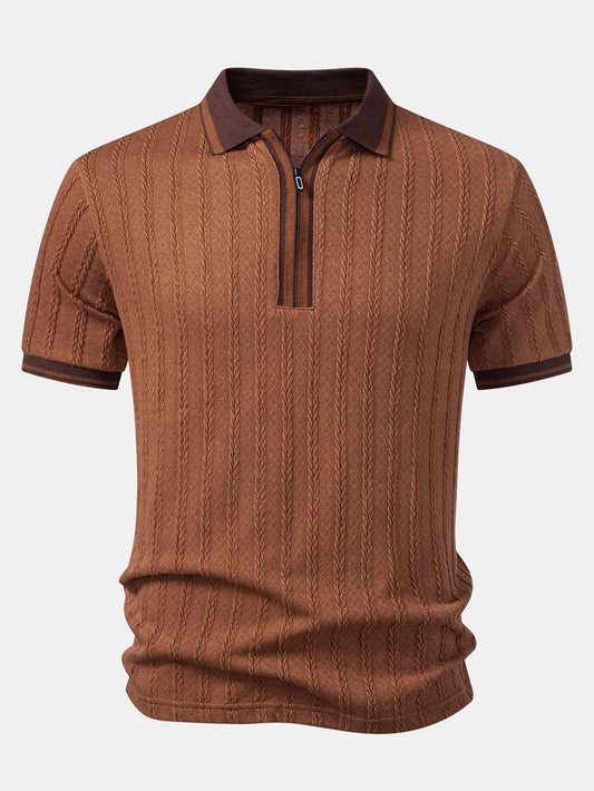 Wheat Ear Jacquard Zipper Knit Polo