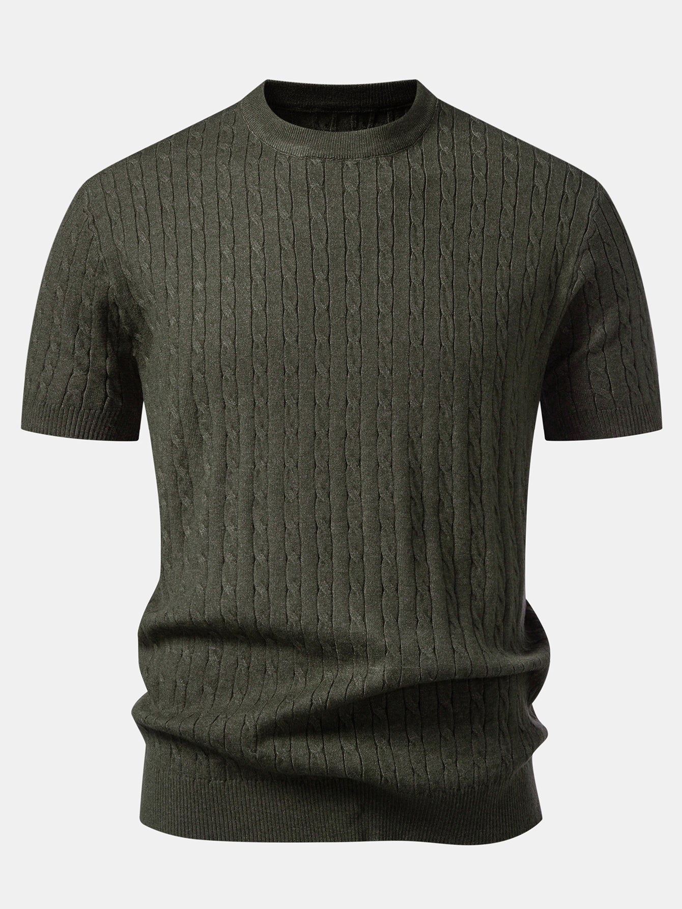Twisted Jacquard Crew Collar Knit T-Shirt
