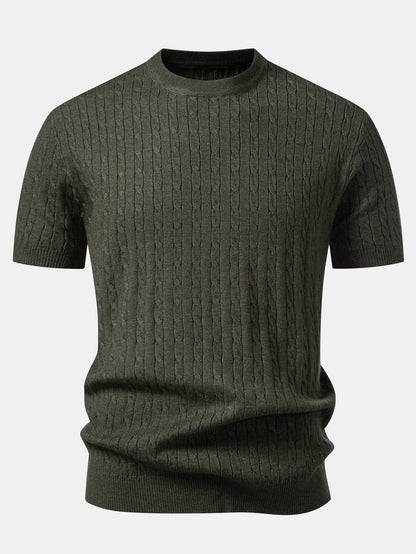Twisted Jacquard Crew Collar Knit T-Shirt