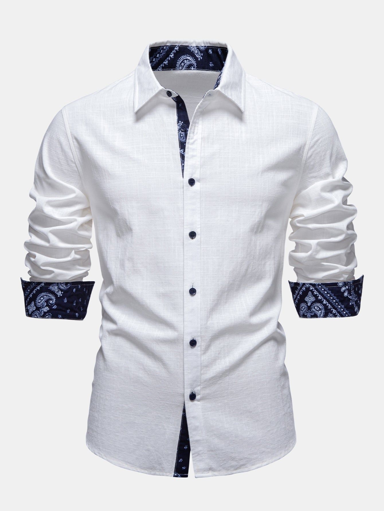 Contrast Paisley Print Linen Look Shirt