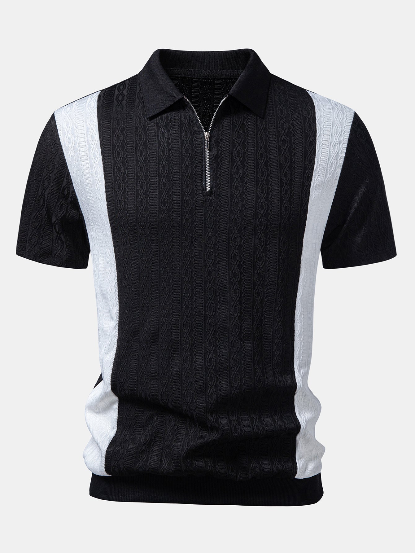 Two Tone Twisted Jacquard Zipper Knit Polo