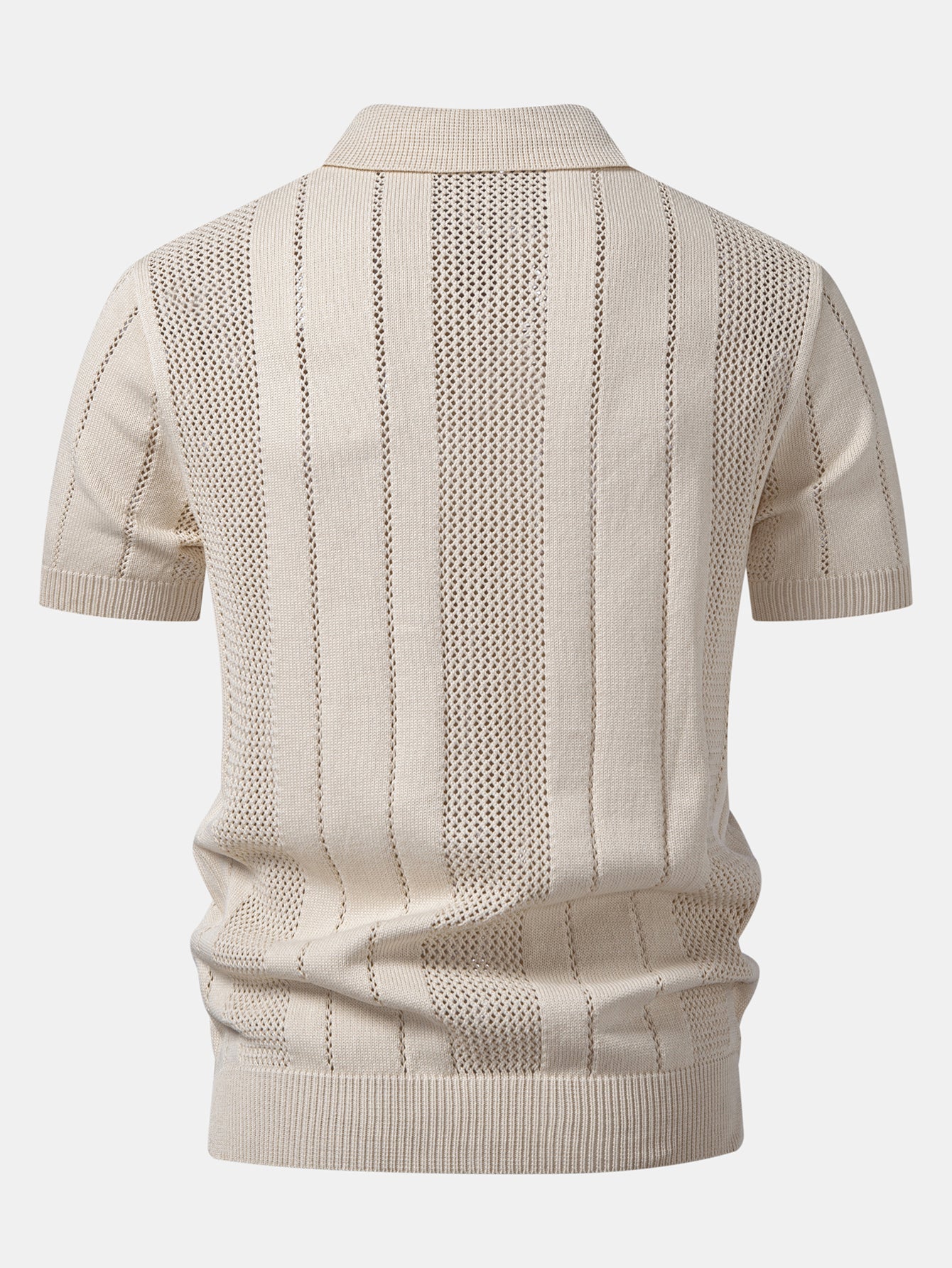 Johnny Collar Striped Open Knit Polo