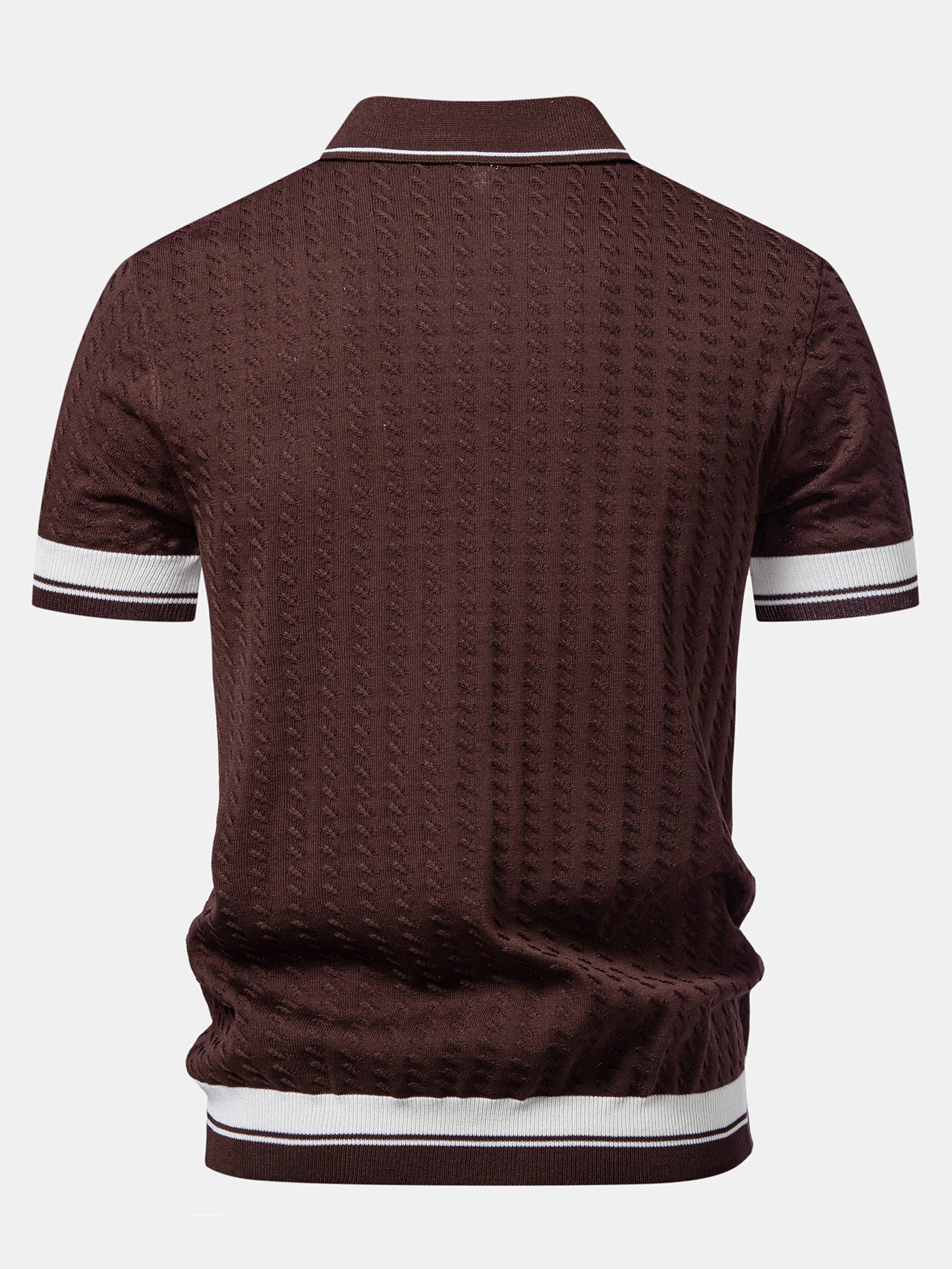 Contrast Trim Textured Johnny Collar Knit Polo