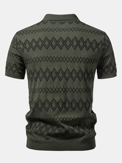 Geometric Jacquard Johnny Collar Polo