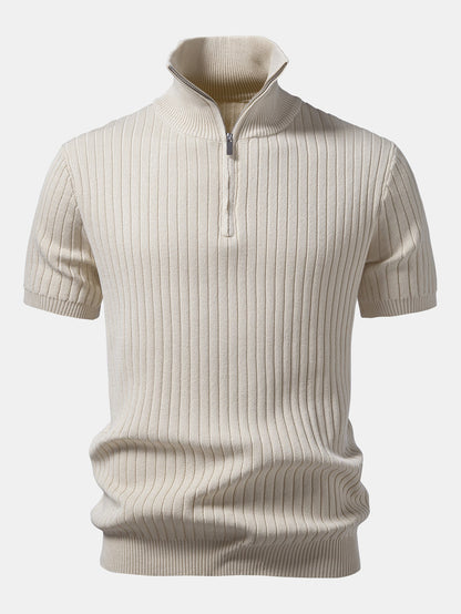 Ribbed Quarter Zip Knit Polo