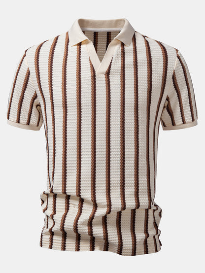 Waffle Stripe Johnny Collar Polo