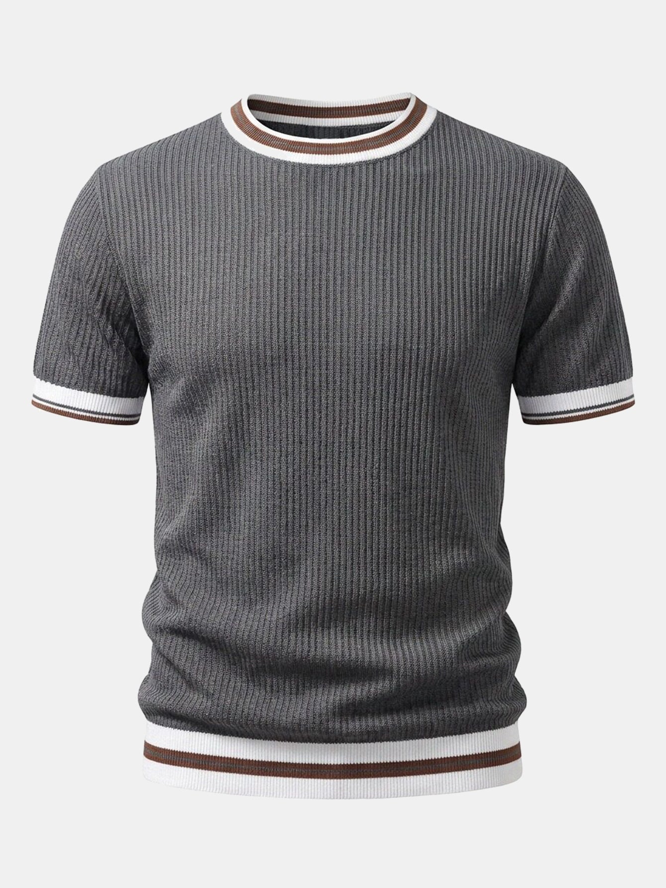 Textured Contrast Crew Neck Knit T-Shirt