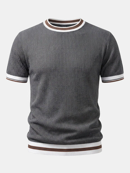 Textured Contrast Crew Neck Knit T-Shirt